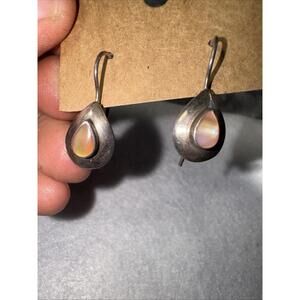 Vintage Sterling 925 silver handmade earrings with teardrop mother of pearl